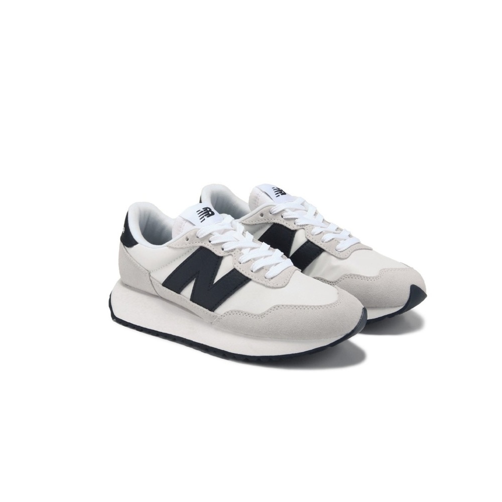 New Balance White and Black Retro Runner Sneakers